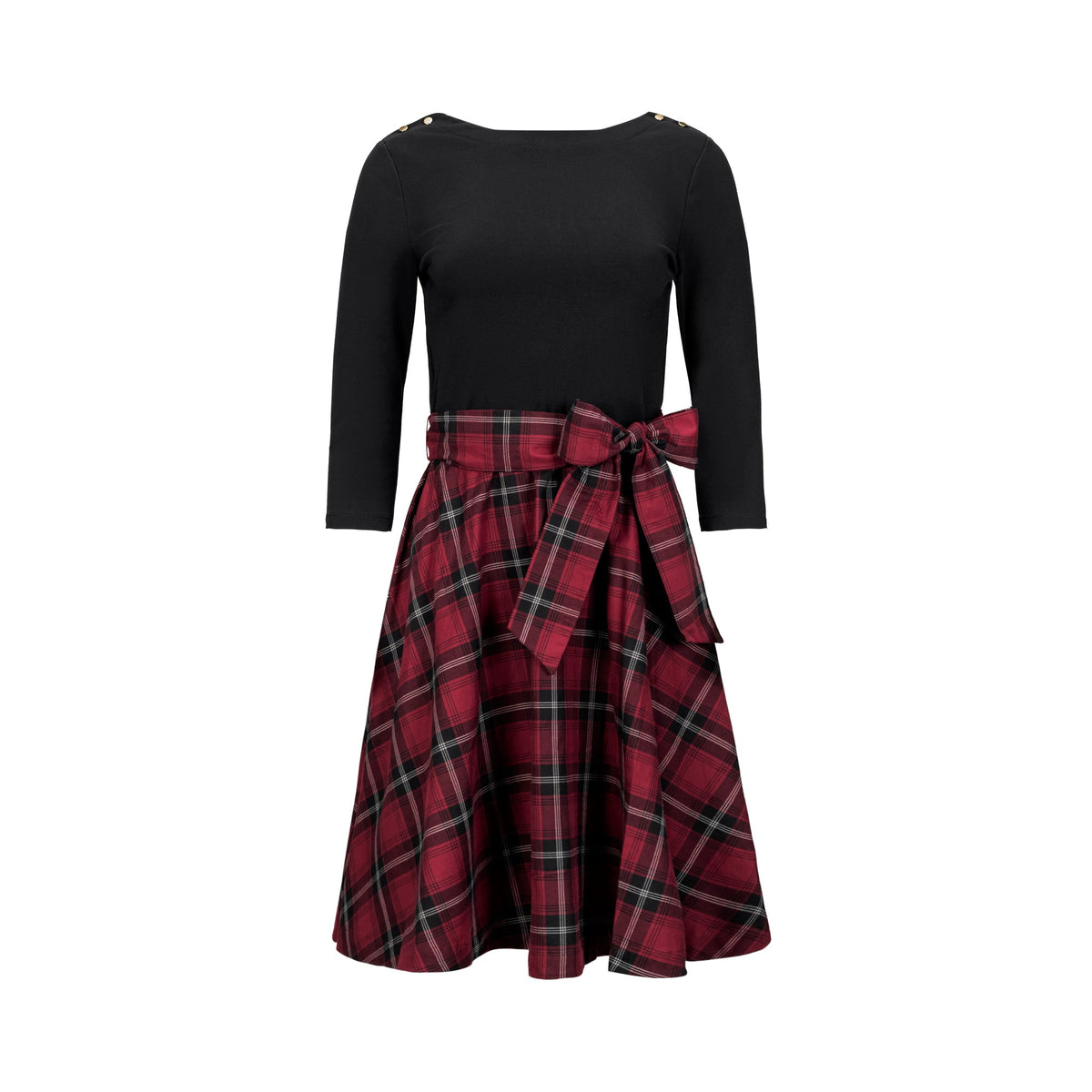Navy & Plaid Fit-and-Flare Dress