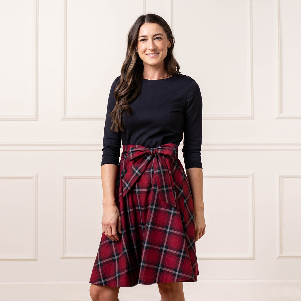 Navy & Plaid Fit-and-Flare Dress