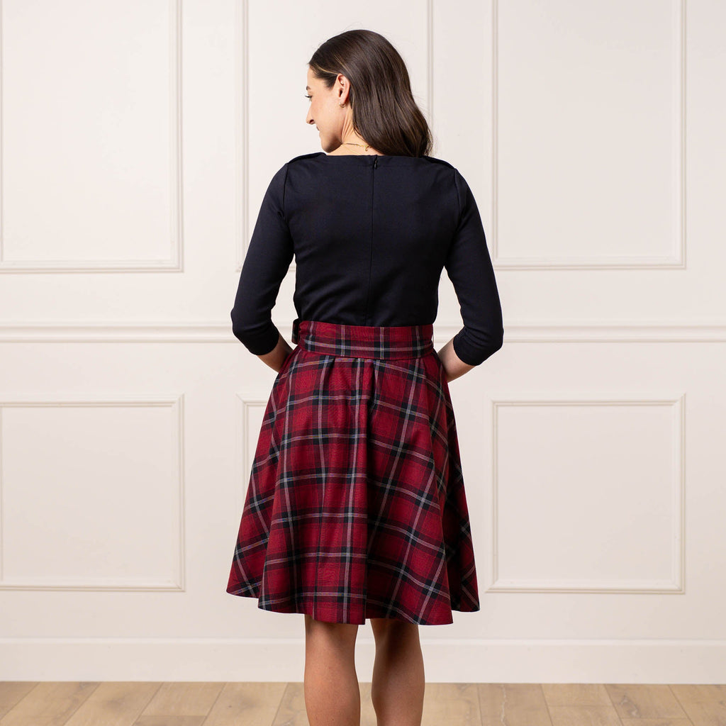 Navy & Plaid Fit-and-Flare Dress