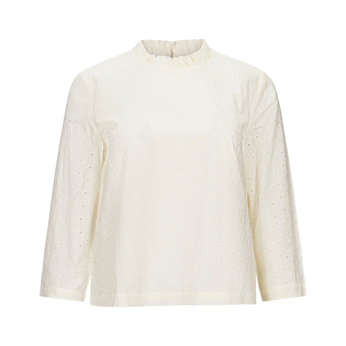 Organic Cotton Eyelet Ruffle-Neck Blouse