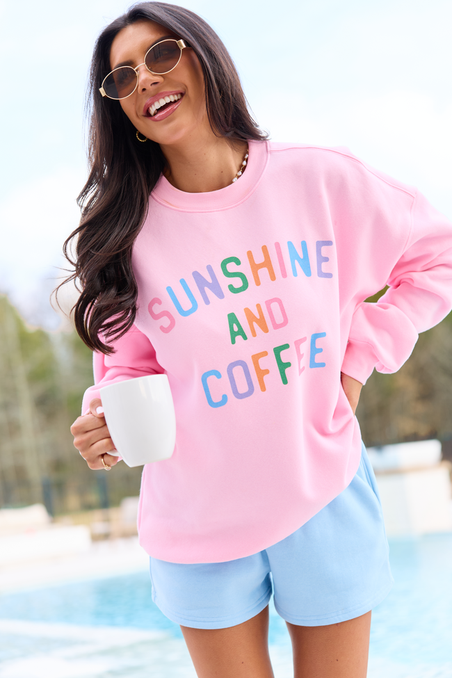 Sunshine And Coffee Light Pink Graphic Sweatshirt