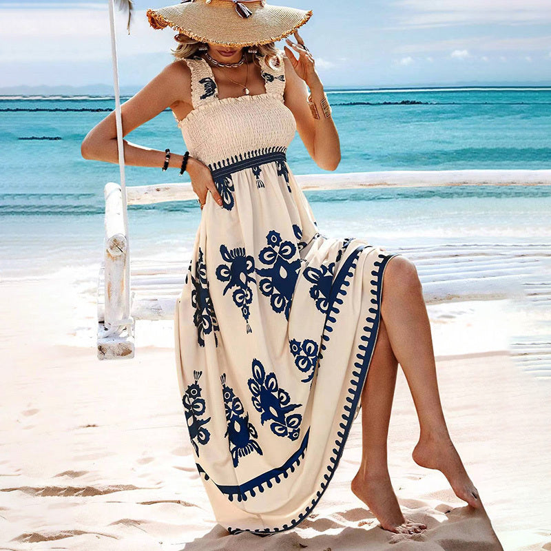 Santorini Printed Hankerchief Maxi Dress