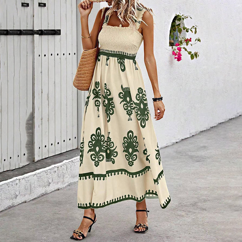 Santorini Printed Hankerchief Maxi Dress