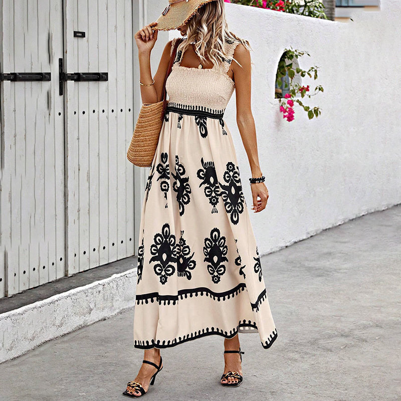 Santorini Printed Hankerchief Maxi Dress