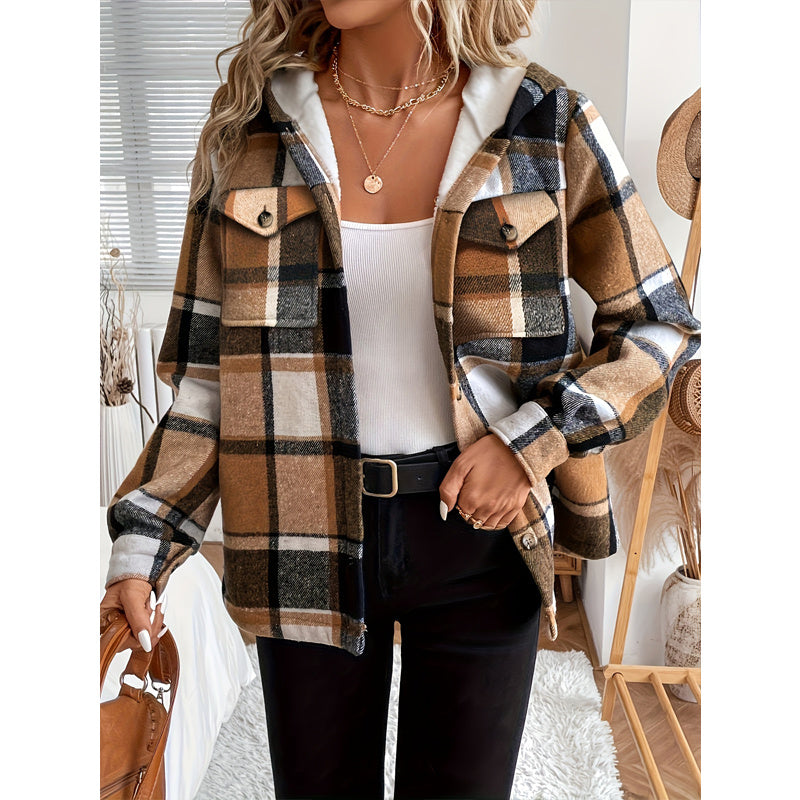 Women's Plaid Fleece Lined Hooded Jacket