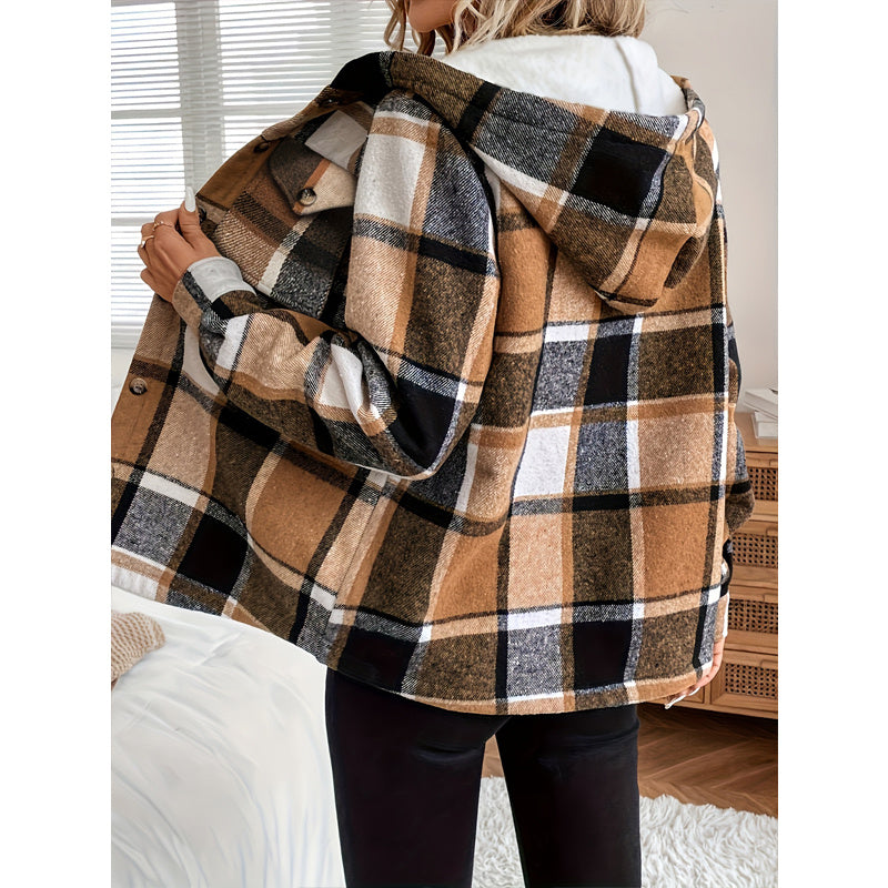 Women's Plaid Fleece Lined Hooded Jacket