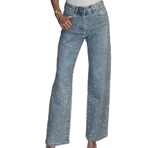 25 Edition – Women’s High Waist Straight Street Jeans with Glitter