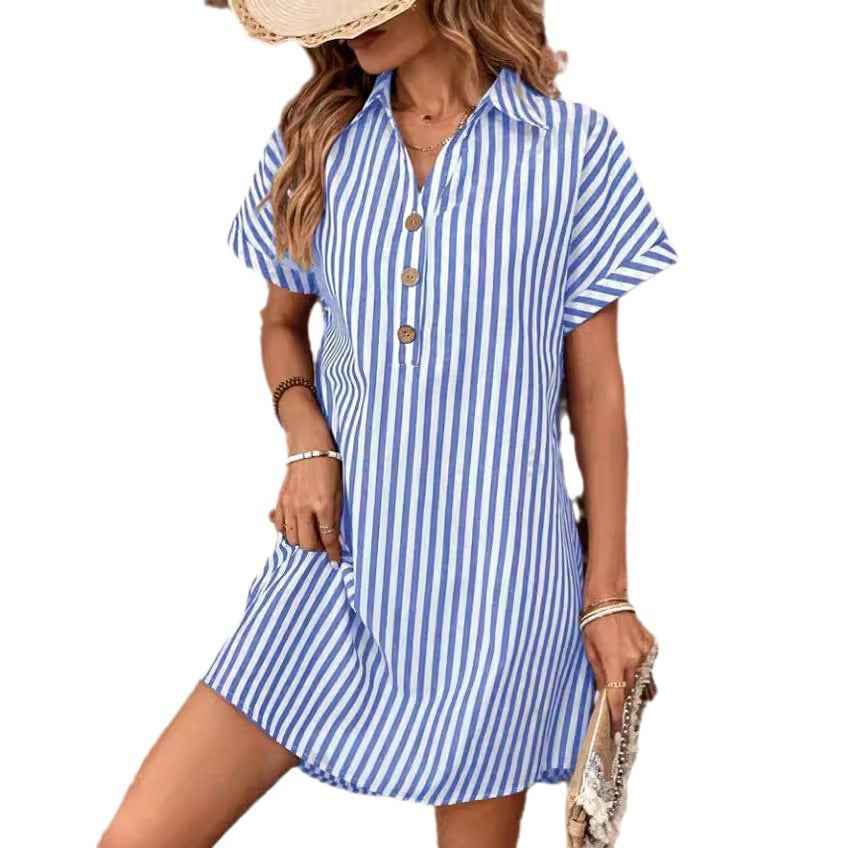 Coastal Stripe Collared Shift Dress