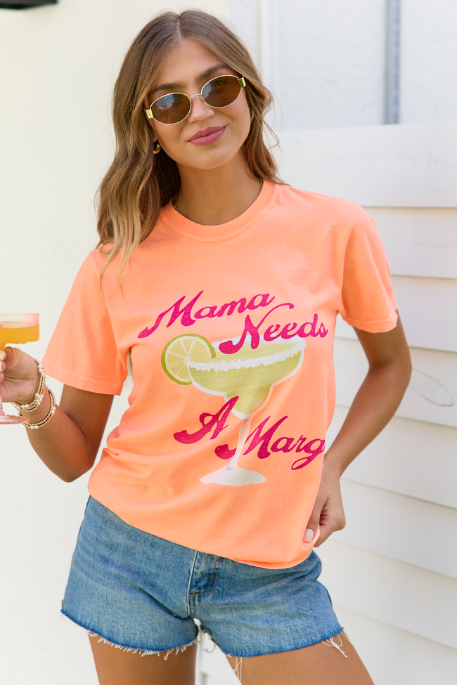 Mama Needs A Marg Neon Orange Comfort Colors Graphic Tee FINAL SALE