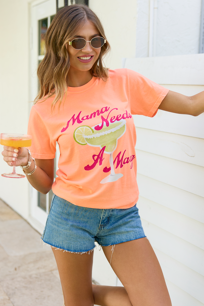 Mama Needs A Marg Neon Orange Comfort Colors Graphic Tee FINAL SALE