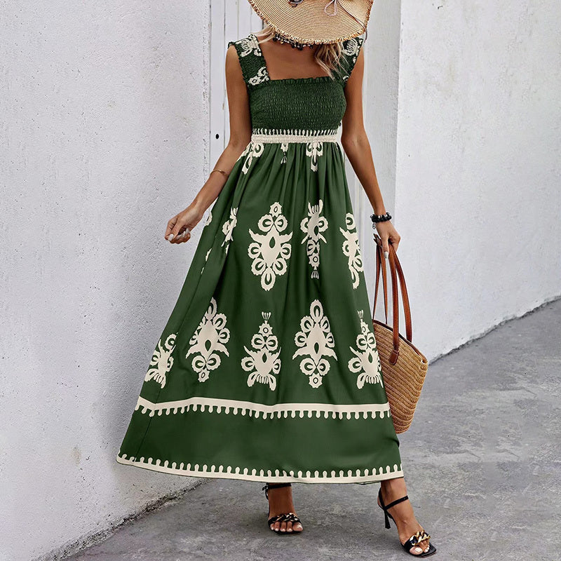 Santorini Printed Hankerchief Maxi Dress
