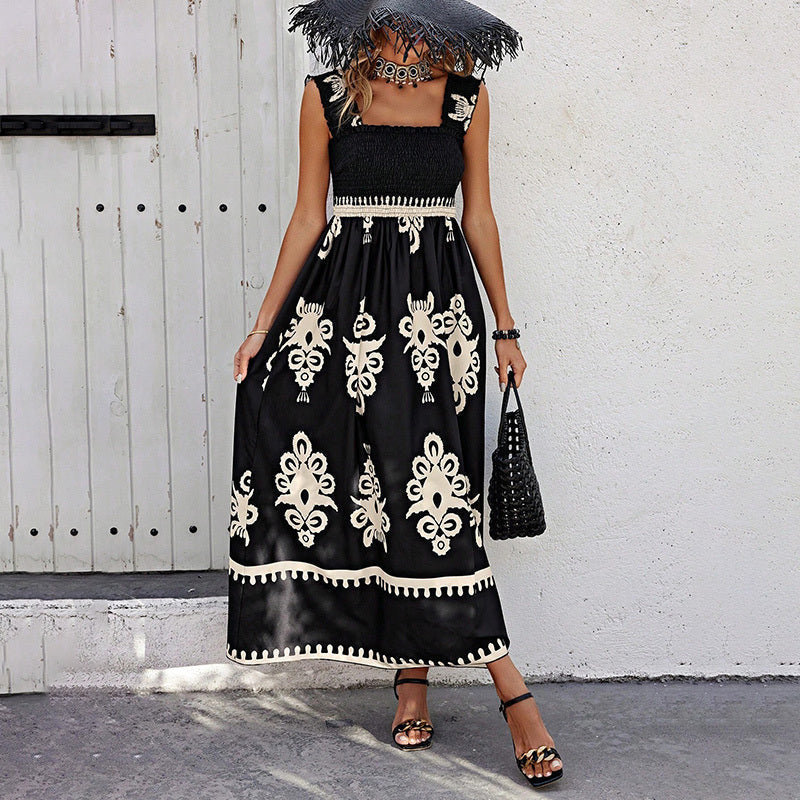 Santorini Printed Hankerchief Maxi Dress