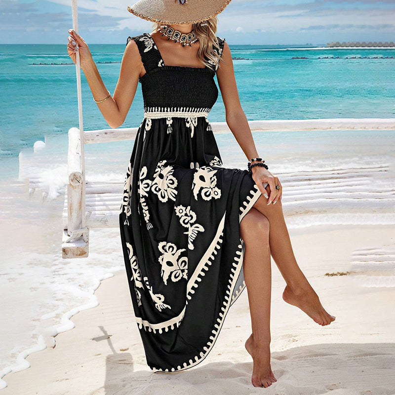 Santorini Printed Hankerchief Maxi Dress
